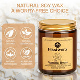 Fissiworx Vanilla Scented Candle Set 2 Pack, Candle for Home Scented, Odor Eliminating, Stress Relief, 15oz, 110 Hours Long Lasting Candles, Soy Candle Gift Set for Women