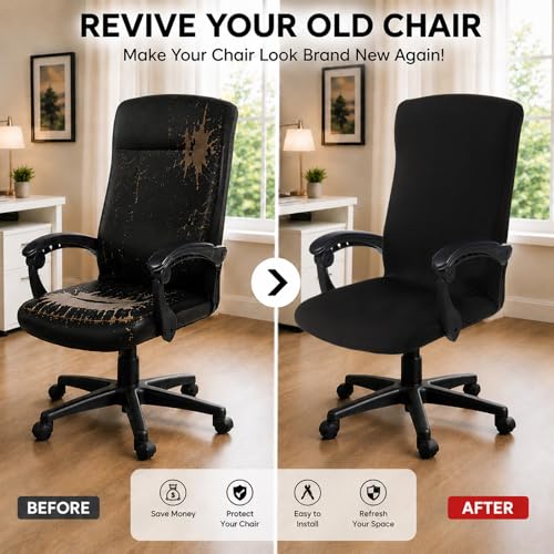 Water Resistant Stretch Computer Office Chair Cover with Durable Zipper Universal Washable Removable Spandex Rotating Boss Chair Slipcovers Anti-dust Soft Desk Chair Seat Protector for Dogs Cats Pets