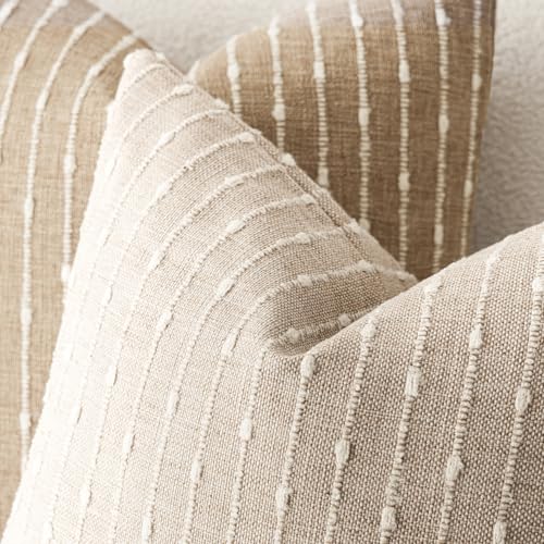 Foindtower Pack of 2 Decorative Jacquard Boucle Throw Pillow Covers Accent Textured Striped Pillowcases Soft Boho Modern Cushion for Couch Sofa Bedroom Living Room Home Decor 20x20 Inch Natural Beige