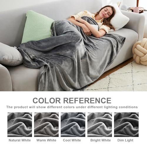 Hansleep Fleece Grey Throw XL Blanket, Super Soft Flannel Fuzzy Plush Cozy Blanket for All Seasons, Grey, Throw XL 50x70 Inches