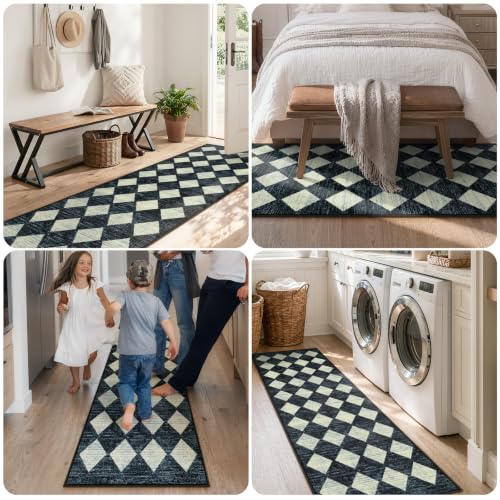 Lahome Checkered Kitchen Rugs Non Slip Washable 2x6 Hallway Bathroom Runner