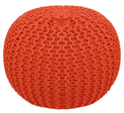 COTTON CRAFT Round Orange Pouf -Handknitted Cotton Braid Cord Dori Ottoman