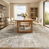 Tortania Washable 9x12 Area Rug for Living Room: Modern Abstract Neutral Large Soft Thin Rugs - Non Slip Indoor Carpet for Bedroom Dining Room Office Nursery Home Floor Decoration - Brown Grey