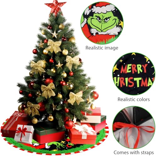 Christmas Tree Skirt Christmas Decorations Soft Red Green Christmas Decor Mat for Xmas Holiday Decorations 48"