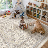 11x11 Square Washable Area Rug - Non-Slip Living Room Rugs Beige Gray