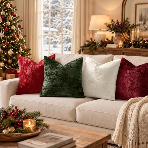 MIULEE Christmas Velvet Throw Pillow Covers Burgundy 18x18 inch Set of 2