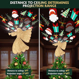 Christmas Tree Topper Lighted with 6 Projection Modes, Gold Christmas Angel Tree Topper Built-in LED Rotating Light, 3D Glitter Projector for Party Holiday Christmas Decoration Gifts