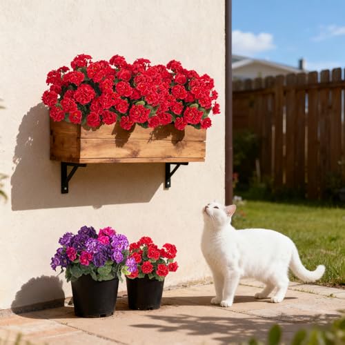 Ammyoo Artificial Geranium Flowers for Outdoors Decoration, 6 Pcs Fake Silk Geraniums Flower UV Resistant Look Real Faux Plants for Spring Garden Porch Planter Yard Table Centerpieces Decor