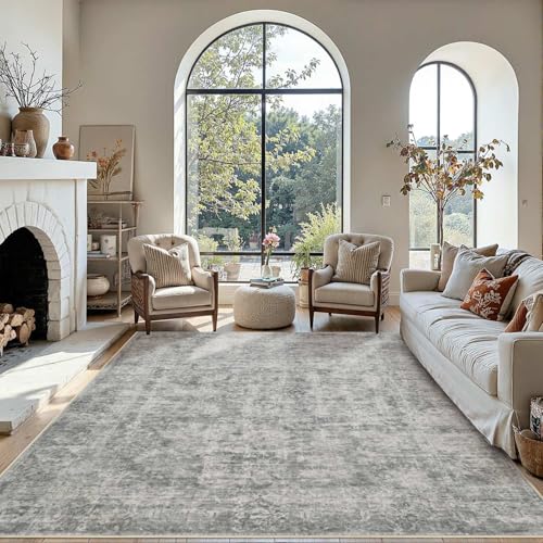 Grey 8x10 Area Rugs for Living Room Bedroom Large Washable Rug