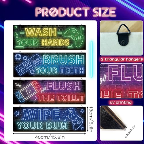 YLOLUL 4 Pcs Neon Gaming Wall Art & Room Accessories for Teen Boys & Kids, 16 * 5 Inch