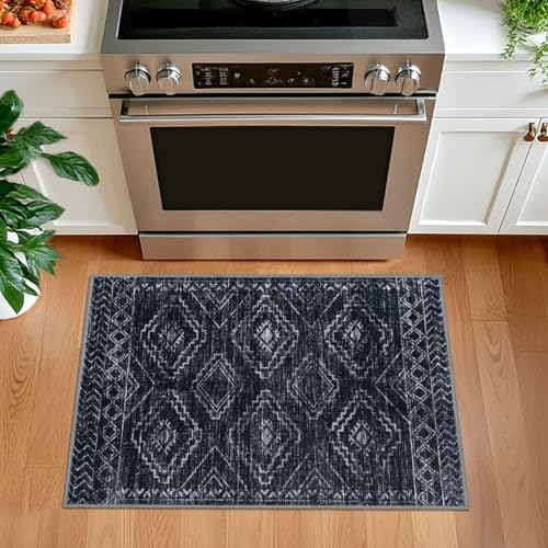 Entryway Rug 2x3 Washable Rug Door Mat Indoor, Blue-Black