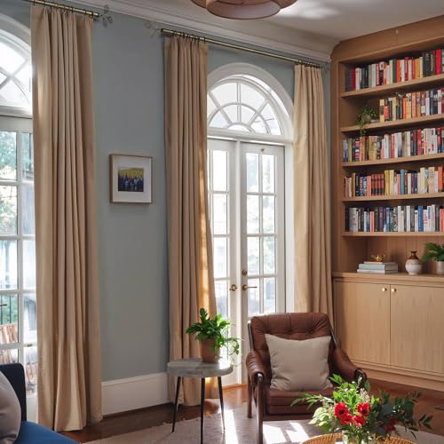 RYB HOME Brass Curtain Rod 1 Inch Diameter with Vivid Leaf Finials Telescoping Single Rod for Kitchen Living Room Bedroom Window Adjustable Length from 48 to 86 Inch, Antique Brass