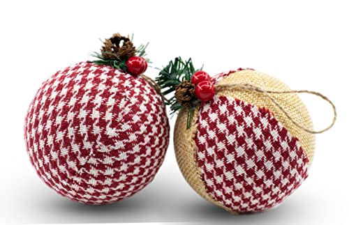 12 Piece Rustic Christmas Tree Ornaments, Farmhouse Christma Decoration, Natural Jute Burlap Christmas Ball