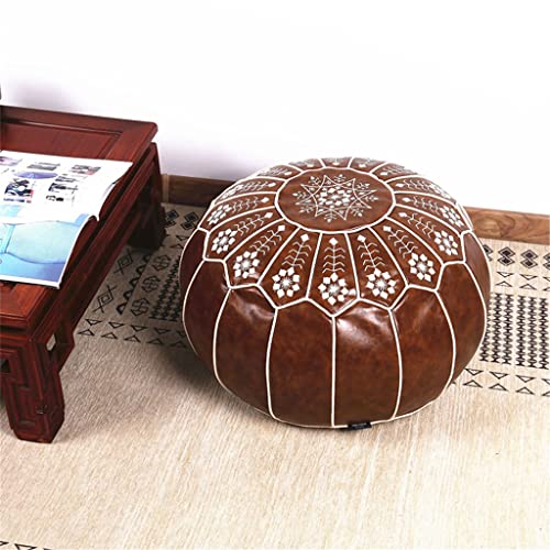 PU Leather Pouf Embroider Craft Ottoman Footstool Mediterranean Home Decor Artificial Leather Unstuffed Cushion(E)