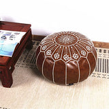 PU Leather Pouf Embroider Craft Ottoman Footstool Mediterranean Home Decor Artificial Leather Unstuffed Cushion(E)