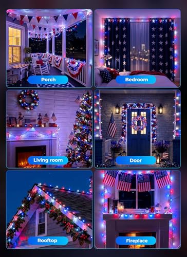 Minetom Red White Blue LED Christmas String Lights, 100 Count 20 Feet 4th July Decoration, Independence Day Decoration, Patriotic Mini Lights Waterproof for Indoor Outdoor Xmas Holiday Party Patio