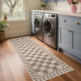 GarveeHome 2×6 Kitchen Runner Rug Non Slip Brown Checkered Rug,Washable Runner Rug for Hallway Soft Low-Pile Geometric Tan Brown Print Checkerboard Rugs for Entryway Kitchen Dining Room