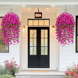 MARTINE MALL 2 Pcs Look Real Artificial Flowers for Outdoors, Realistic Artificial Hanging Flowers for Outdoors, UV Resistant Fake Hanging Plants Silk Petunia Faux Flowers for Porch Patio, Fuchsia