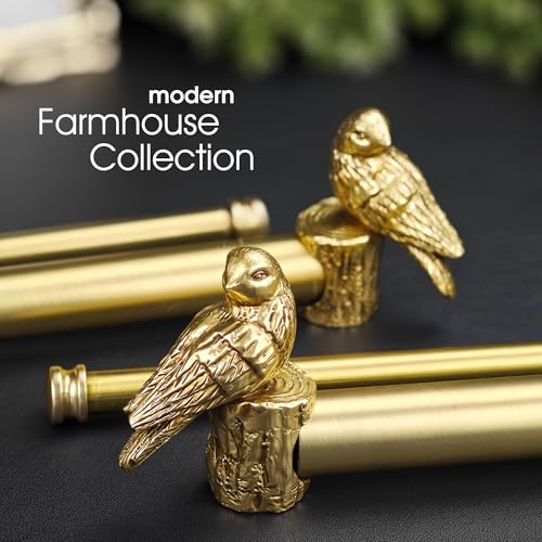 1-1/8 Inch Diameter Brushed Gold Curtain Rod with Bird Design Finials, 36-72'' Telescoping Double Curtain Rods for window width 24-68 inch, Decorative Drapery Rods for Bedroom,Living Room