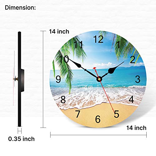 TAHEAT 14 Inch Summer Palm Trees Wall Clock Tropical Hawaiian Seashore Clocks, Silent Non Ticking Easy to Read Wall Clock for Kitchen/Bedroom/Living Room