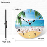 TAHEAT 14 Inch Summer Palm Trees Wall Clock Tropical Hawaiian Seashore Clocks, Silent Non Ticking Easy to Read Wall Clock for Kitchen/Bedroom/Living Room