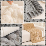 Tiwwie Couch Cover for Dogs Fuzzy Sofa Covers for Pet, Geometric Jacquard Coral Pet-Friendly Washable Non-Slip Sofas Slipcover Cushion Protector Pets Mat Dog Bed Mats