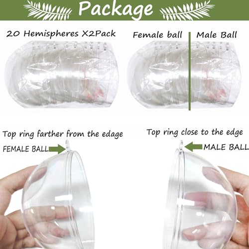 40PCS 80mm/3.14inch Large Clear Ball Ornaments, 20Set Clear Plastic Fillable Christmas Balls Shatterproof Ornament Bauble for DIY Crafts Wedding Party Decor Holiday Home Decor