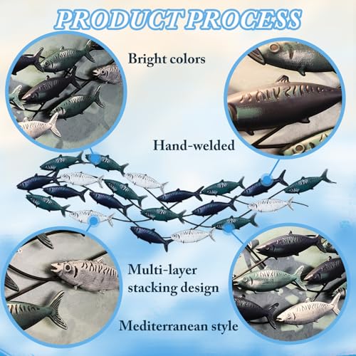 edaknez Metal Fish Wall Art, Large Fish Wall Decor for Living Room Bedroom, School of Fishing Wall Art Decor, Coastal Nautical Ocean Wall Decoration Home Decor (A 59 inch x 16 inch)