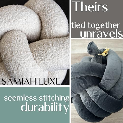 SAMIAH LUXE Vanilla Cream Teddy Boucle Knot Pillow Ball 12", Permanently Stitched Knotted Decorative Throw Pillow, Natural Kapok Fill, Round Accent Pillow for Couch Sofa Bed, Boho Home Decor