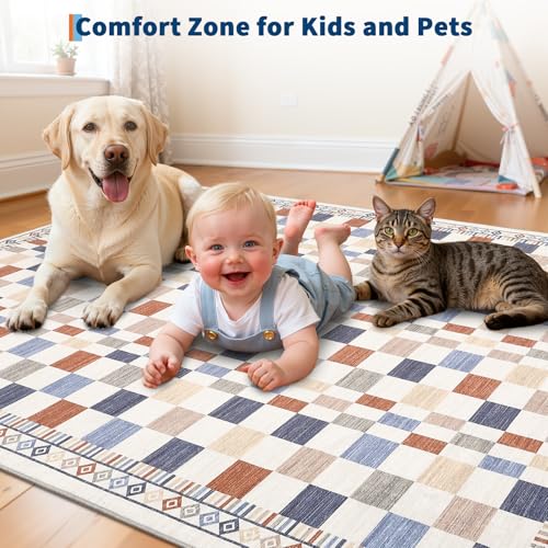 GarveeHome 2x3 Small Rug for Bathroom Washable Modern Checkered Carpet
