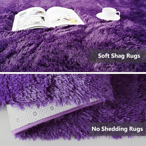 Shag Runner Rug for Bedroom Living Room 3x7 Upgrade Non-Slip Fluffy Soft Bedside Rugs,Purple Shaggy Purple Carpet for Livingroom Dorm Home Decor Aesthetic