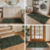 2x4 Washable Runner Rug Green Boho Floral for Hallway Kitchen Bedroom