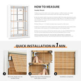 LazBlinds No Tools No Drill Cordless Bamboo Roman Shades, Privacy Room Darkening Window Treatment, Roll Up Bamboo Blinds for Window 26'' W x 64'' H, DP-Natural
