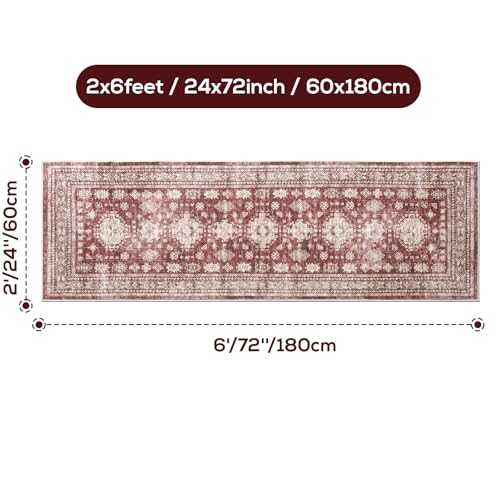 2x6 Runner Rug Washable Non Slip Floor Mat for Entry, Hallway, Burgundy