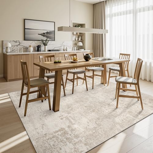 Art&Tuft Washable Rugs 8x10, Anti-Slip Backing Abstract 8x10 Area Rugs for Living Room, Foldable Stain Resistant Machine Washable Area Rug (8'x10', Beige)