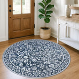 Vintage Washable Round Rug 5ft Circle Rug for Living Room,Entryway