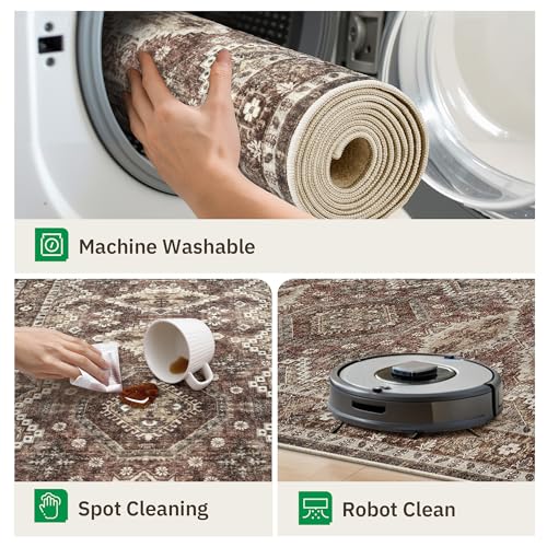 2x10 Runner Rug Vintage Hallway Runner Rug Non Slip Machine Washable Stain Resistant Rugs for Bedroom Bedside Kitchen Entryway Rust Carpet Runners