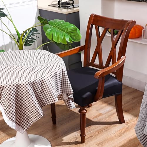 Havawish 6pcs Waterproof Elastic Milk Silk Large Dining Room Chair Seat Covers with Armrest Dining Chair Slip Covers Protectors