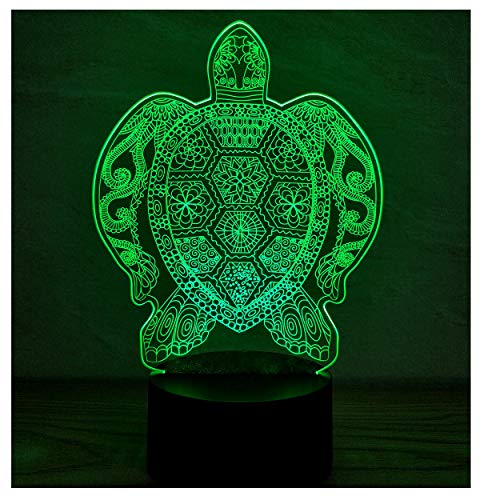 3D Optical Illusion LED Night Light, Boy Girl Kids Baby Sleep Desk Lamp Touch Control 7 Color Change USB Powered for Home Decorations or Holiday Gifts (Sea Turtle)