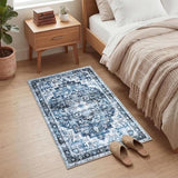 GarveeHome Washable Rug 2x3 Vintage Small Entryway Rugs Blue