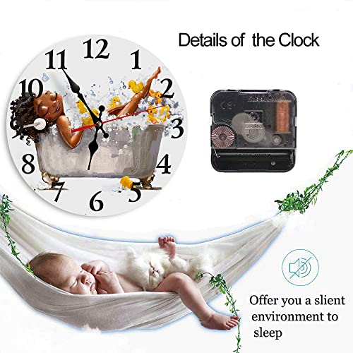 LOKMU Silent Non Ticking Clock 10 Inch, Round Wall Clock,Decorative for Living Room, Kitchen, Home,Bathroom, Bedroom, Office or School, African Woman Taking Shower