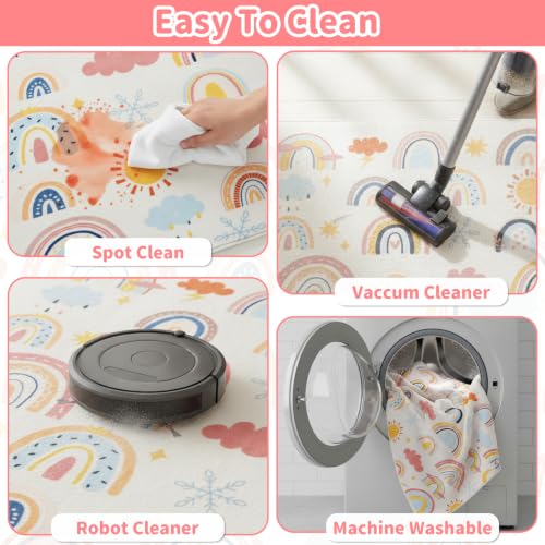 Rainbow Kids Rug 3'3" x 4'11", Soft Kid Area Rug, Large Washable Space Mat, Non-Slip Cute Rainbow Weather Kid Crawling Floor Mat for Living Room Playroom Classroom Bathroom(for Age 2+)