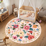 RELEANY Floral Washable Round 4ft Area Rug Pink