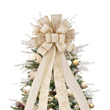 Christmas Tree Topper Bow, 44X12 Inch Artificial Xmas Tree Flower Topper Decor, for Family, Wedding, Birthday Party, Indoor Outdoor Thanksgiving Christmas Decoration - Gold/Snowflake.