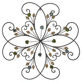 KUWIVO Lechesis 24" Metal Flower Scroll Wall Art Decor Sculptures with Rust Leaf for Living Room Bedroom