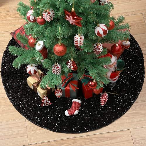Mr. Pen- Christmas Tree Skirt, 48 inch, Black Sequin Tree Skirt | Christmas Skirt Tree
