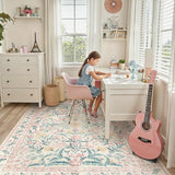 Lahome Area Rugs 8x10 for Living Room, Boho Pink Washable Dorm Bedroom Rug