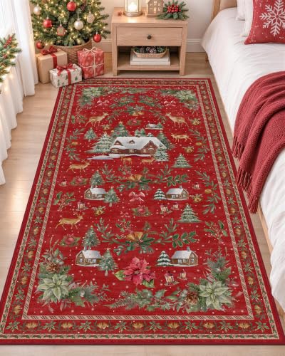 OLANLY 3x6 Christmas Runner Rug, Soft Non Slip Carpet for Hallway Kitchen