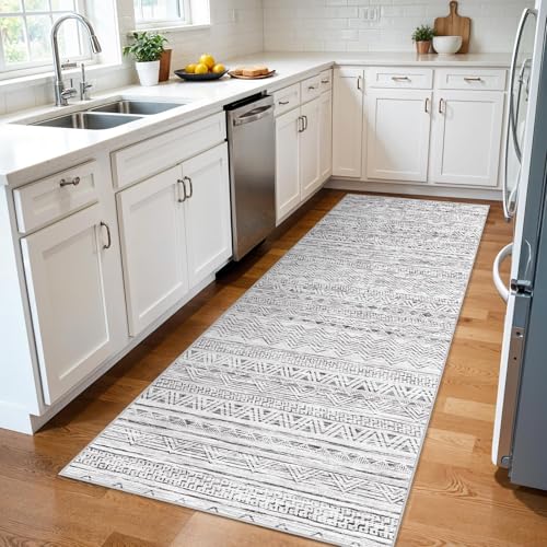 3x7 Runner Rug Washable Moroccan: Non Slip Hallway Floor Mat Grey