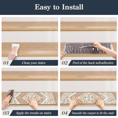 Lahome Stair Treads Non Slip 15 Pack 8" X 30" Stair Treads for Wooden Steps, Washable Self Adhesive Stair Runners Stain Resistant Stair Carpet, Edging Staircase for Kids Elders and Dogs Dorie, Taupe